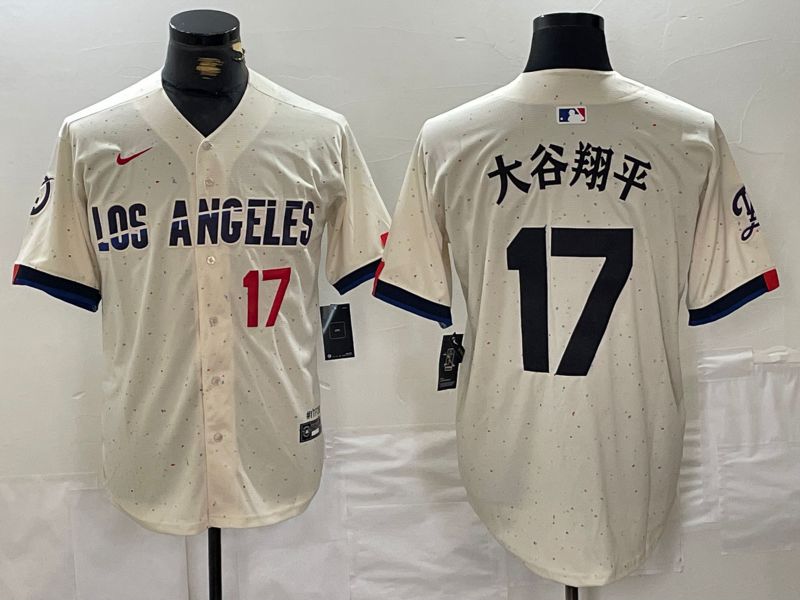 Men Los Angeles Dodgers 17 Ohtani Cream Fashion Nike Game MLB Jersey style 3